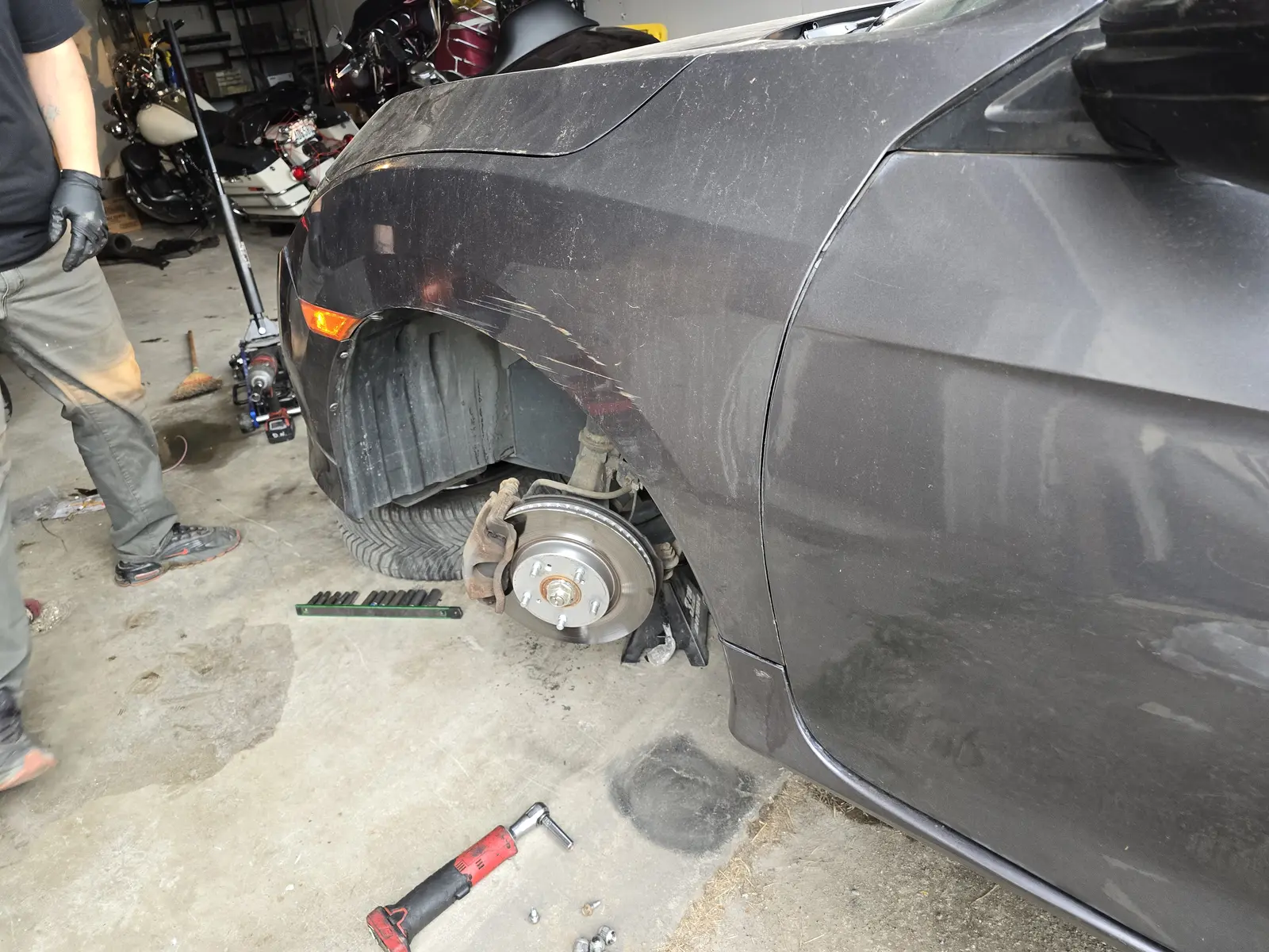 Gray Honda Civic, front brake service