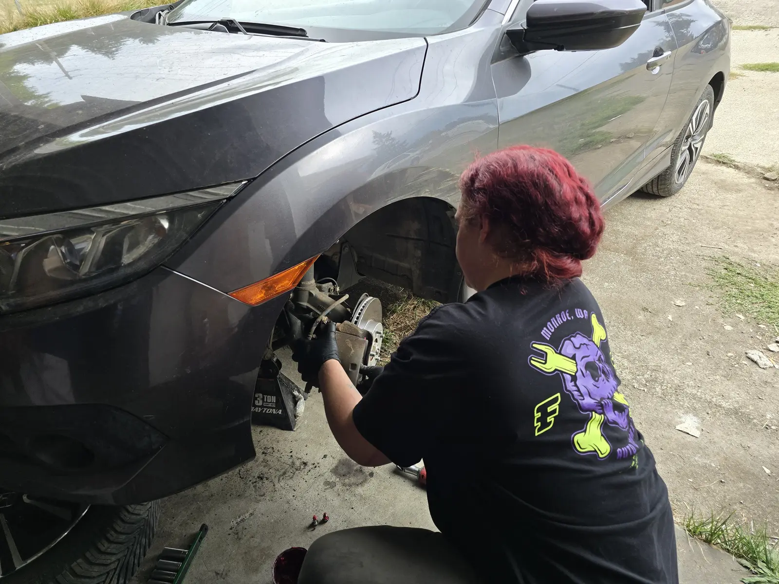 Gray Honda Civic, front brake service