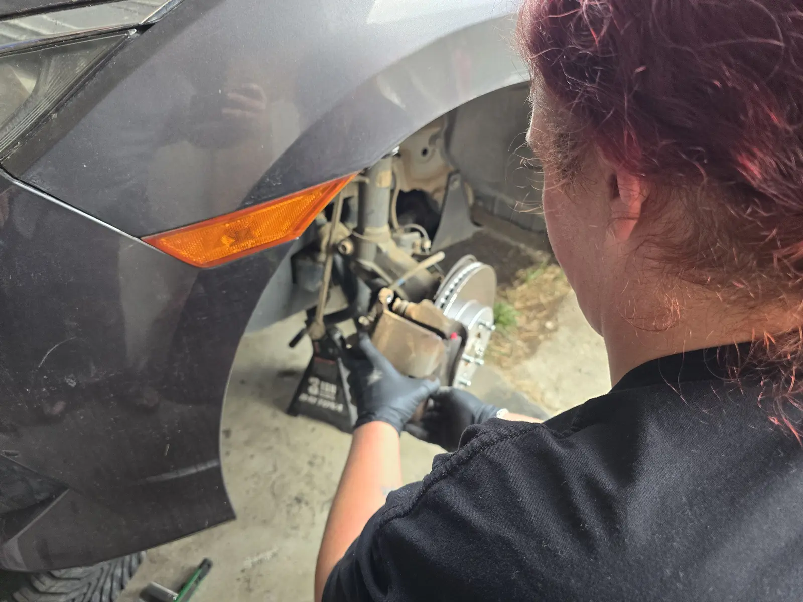 Gray Honda Civic, front brake service