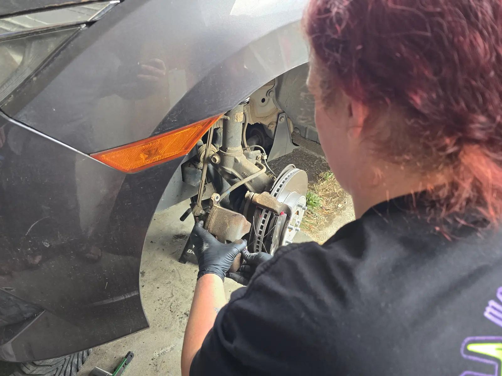 Gray Honda Civic, front brake service