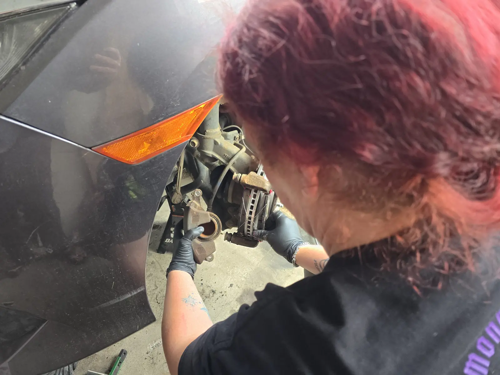 Gray Honda Civic, front brake service