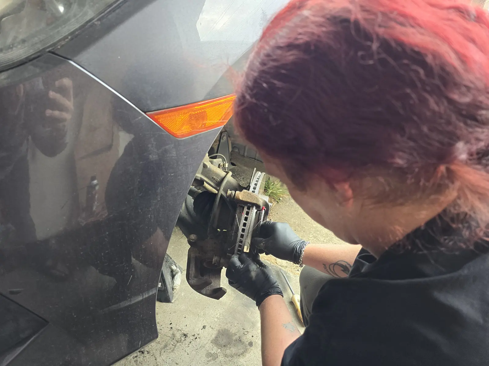 Gray Honda Civic, front brake service